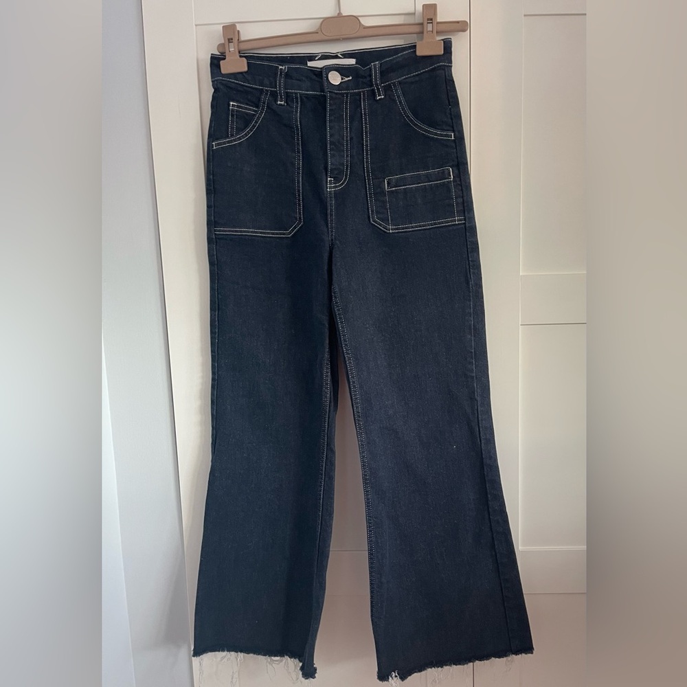 High-Rise Dark Wash Wide Leg Jeans - Black